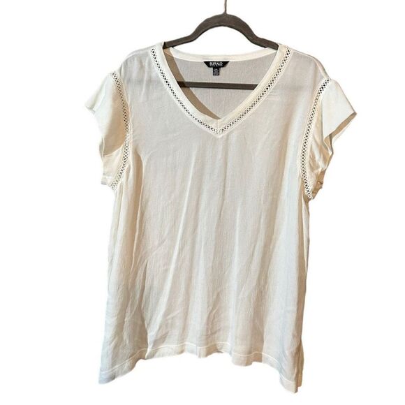 Buffalo David Bitton - Sofie Womens V-Neck Short Sleeves Blouse Cream Large EUC - Picture 2 of 9